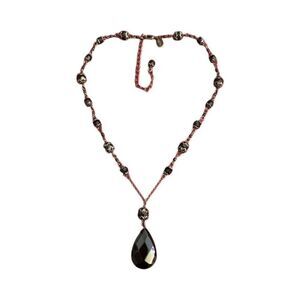 Gorgeous 2028 Black Faceted Glass Pendant and Bead Dark Silvertone Chain